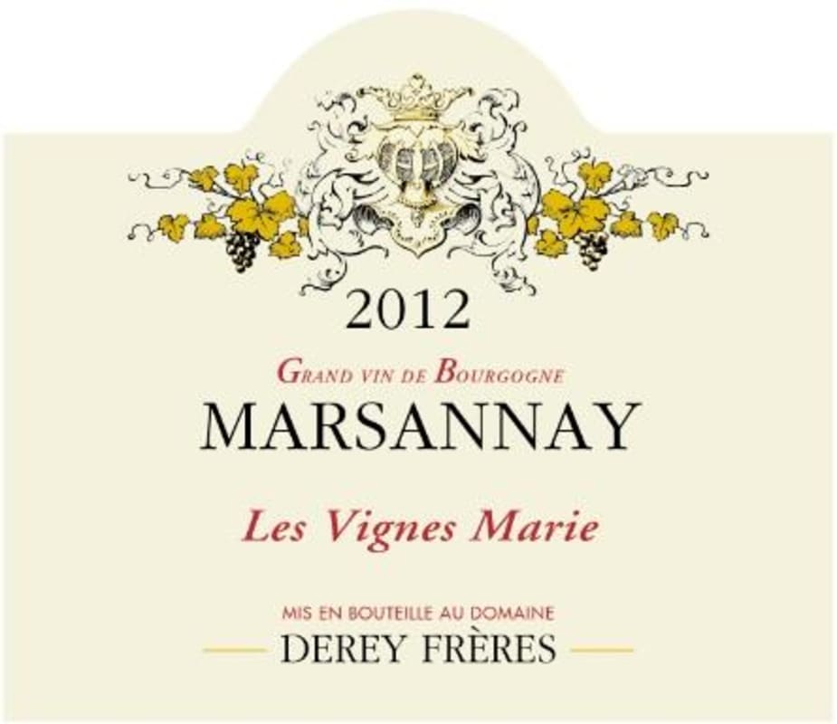 Domain Derey Brothers Marsannay Les Vignes Marie 2012 Front Label
