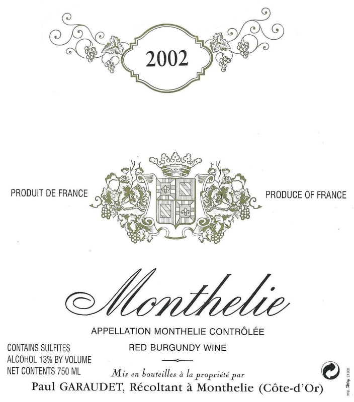 Domain Paul Garaudet Monthelie 2002 Front Label