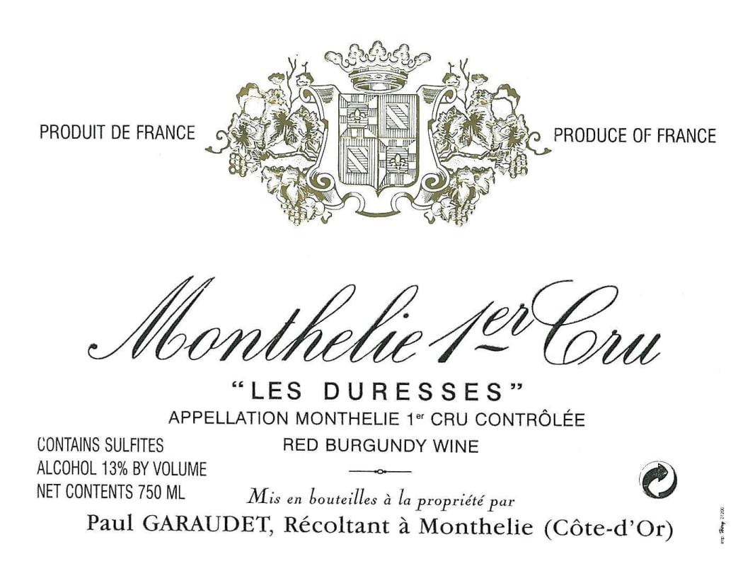 Domain Paul Garaudet Monthelie Les Duresses Premier cru 2011 Front Label