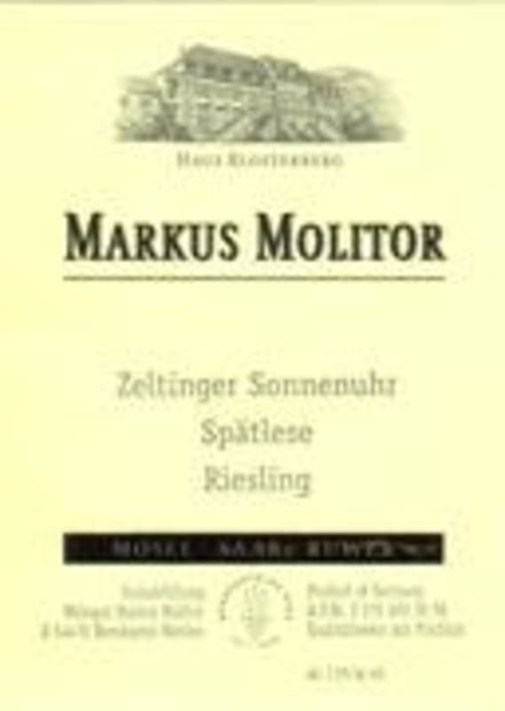 Markus Molitor Zeltinger Sonnenuhr Riesling Spatlese 1998 Front Label