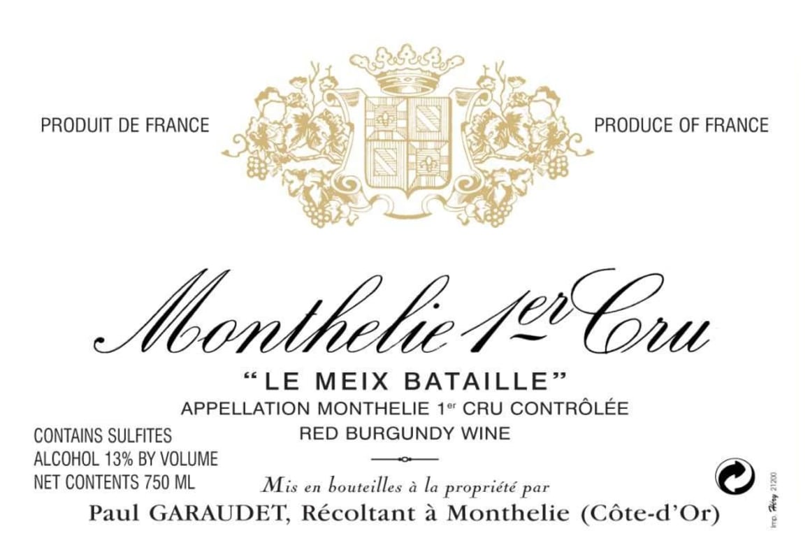Domain Paul Garaudet Monthelie Le Meix Bataille Premier cru 2003 Front Label