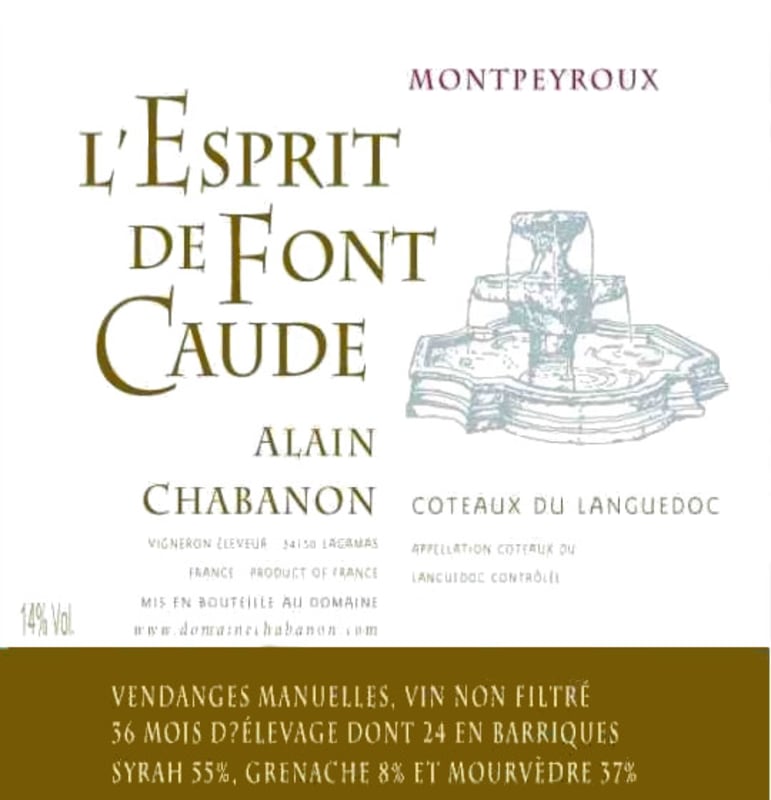 Domaine Alain Chabanon Montpeyroux L'Esprit de Font Caude 2007 Front Label