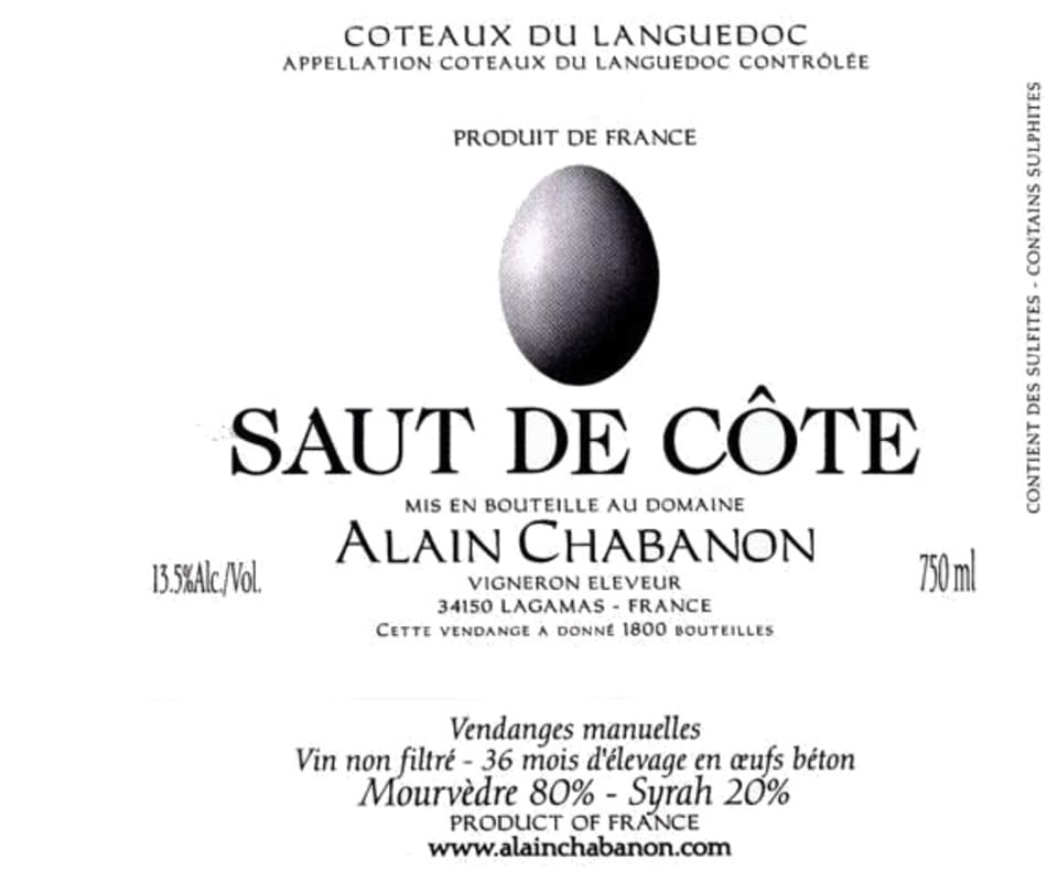 Domaine Alain Chabanon Coteaux du Languedoc Saut de Cote 2012 Front Label