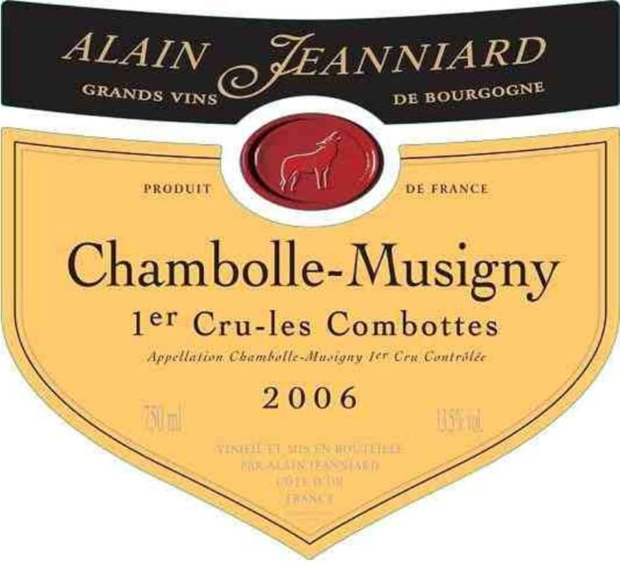 Domaine Alain Jeanniard Chambolle-Musigny Les Combottes Premier Cru 2006 Front Label