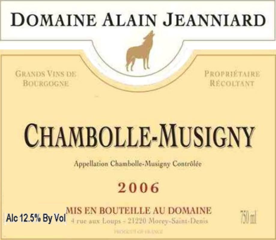 Domaine Alain Jeanniard Chambolle-Musigny 2006 Front Label