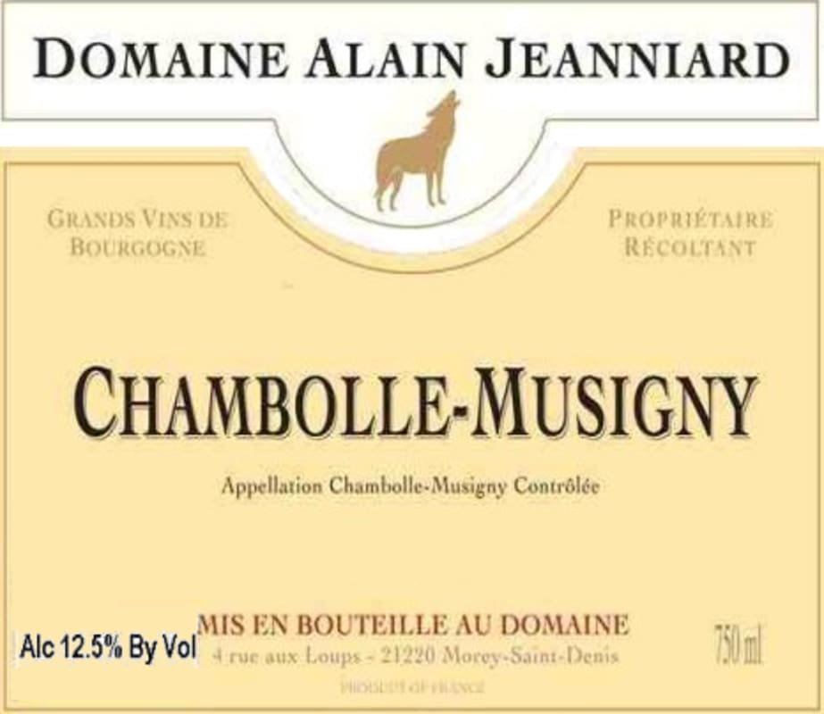 Domaine Alain Jeanniard Chambolle-Musigny 2011 Front Label
