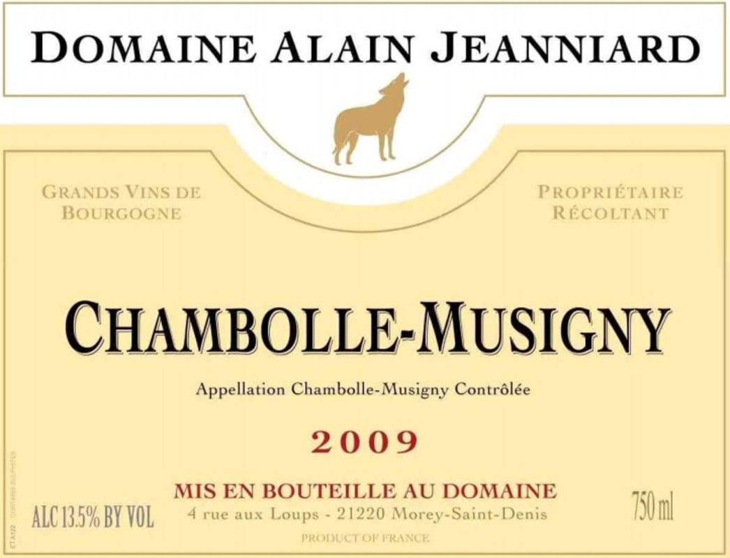 Domaine Alain Jeanniard Chambolle-Musigny 2009 Front Label