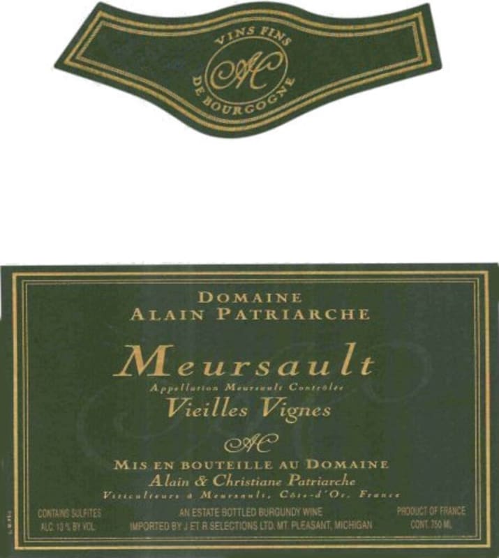 Domaine Alain Patriarche Meursault Vieilles Vignes 2013 Front Label