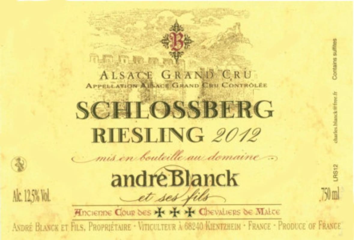 Domaine Andre Blanck & Fils Alsace Grand Cru Schlossberg Riesling 2012 Front Label