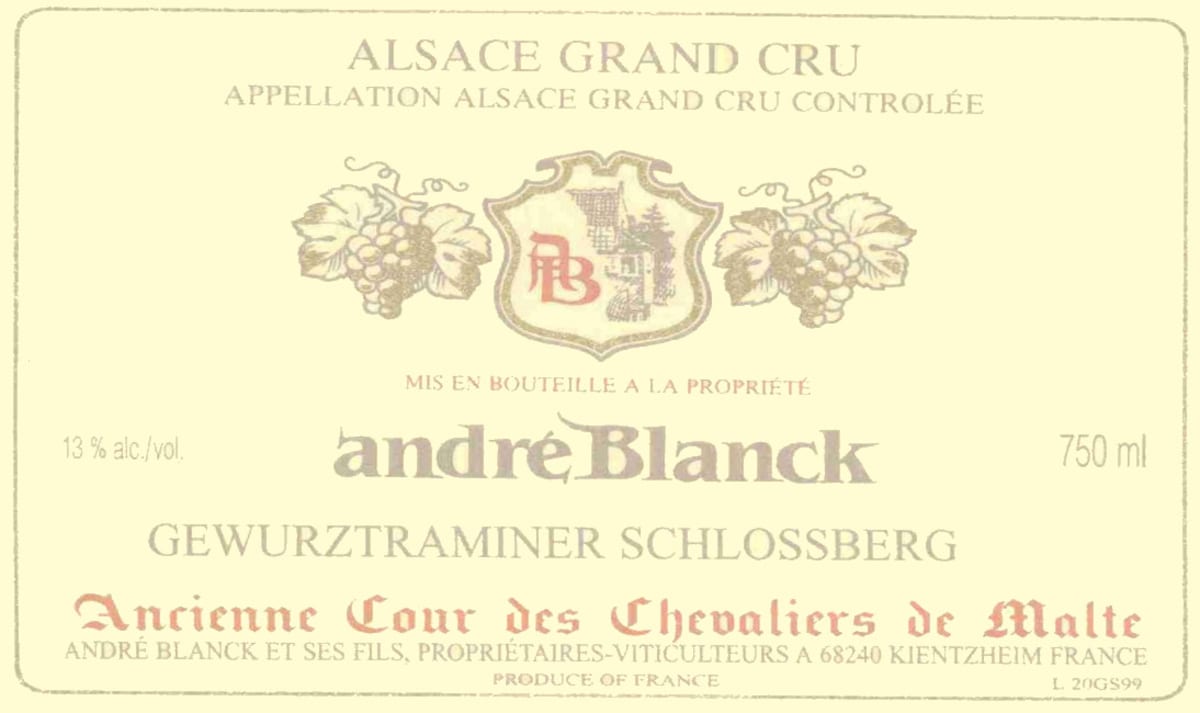 Domaine Andre Blanck & Fils Alsace Schlossberg Grand Cru Gewurztraminer 2003 Front Label