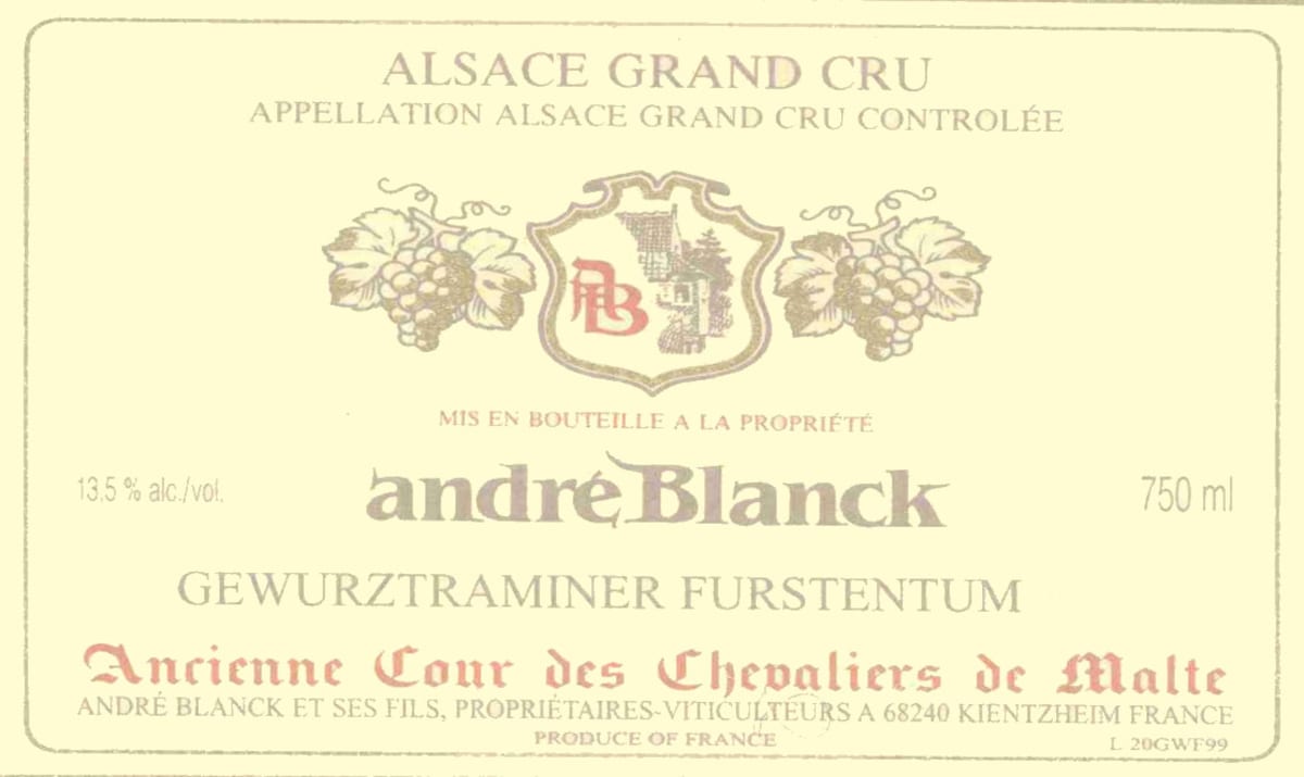 Domaine Andre Blanck & Fils Alsace Furstentum Grand Cru Gewurztraminer 2000 Front Label