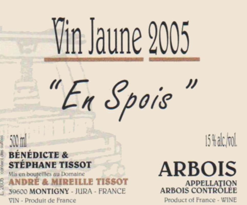 Domaine Andre et Mireille Tissot Arbois Vin Jaune En Spois 2005 Front Label