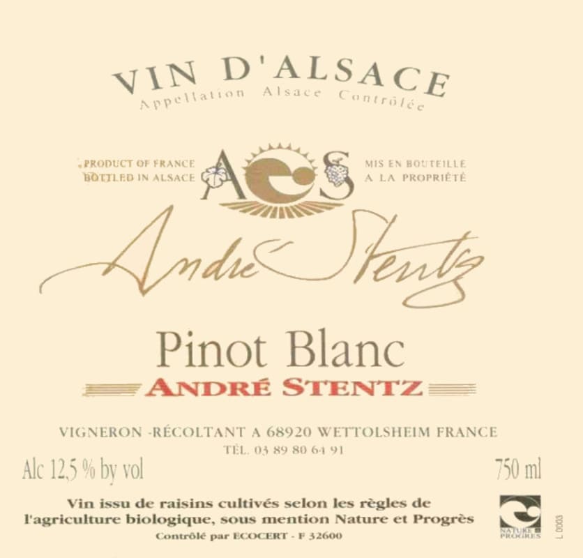 Domaine Andre Stentz Pinot Blanc 2013 Front Label