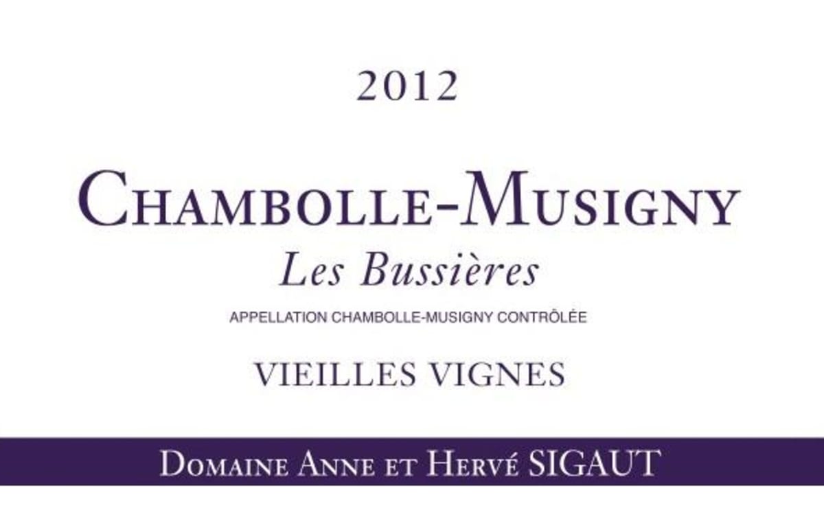Domaine Sigaut Chambolle-Musigny Les Bussieres Vieilles Vignes 2012 Front Label