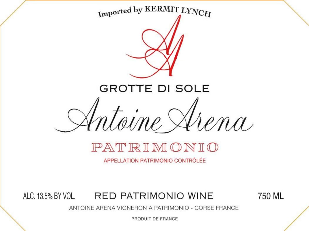 Jean-Baptiste Arena Patrimonio Grotte di Sole Rouge 2012 Front Label