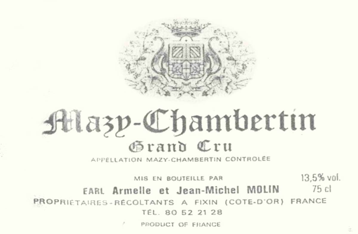 Domaine Armelle & Jean-Michel Molin Mazis-Chambertin Grand Cru 2013 Front Label
