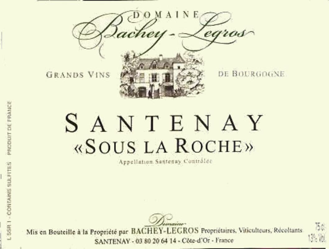 Domaine Bachey-Legros Santenay Sous La Roche 2014 Front Label