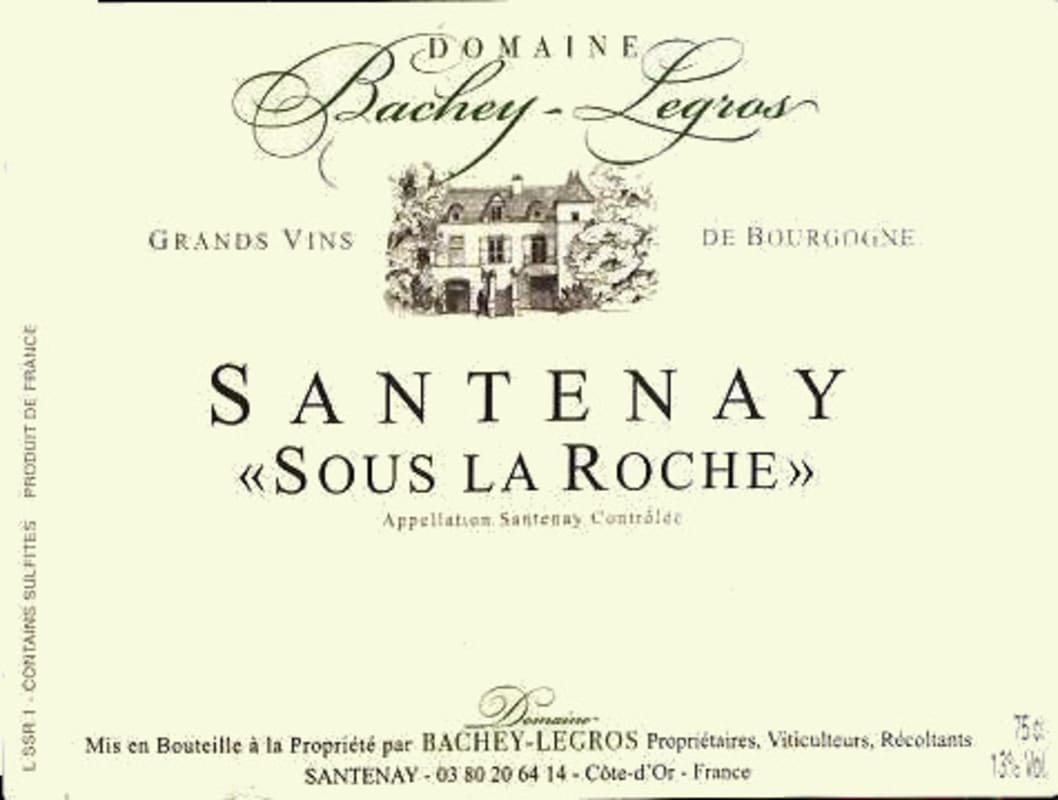 Domaine Bachey-Legros Santenay Sous La Roche 2006 Front Label