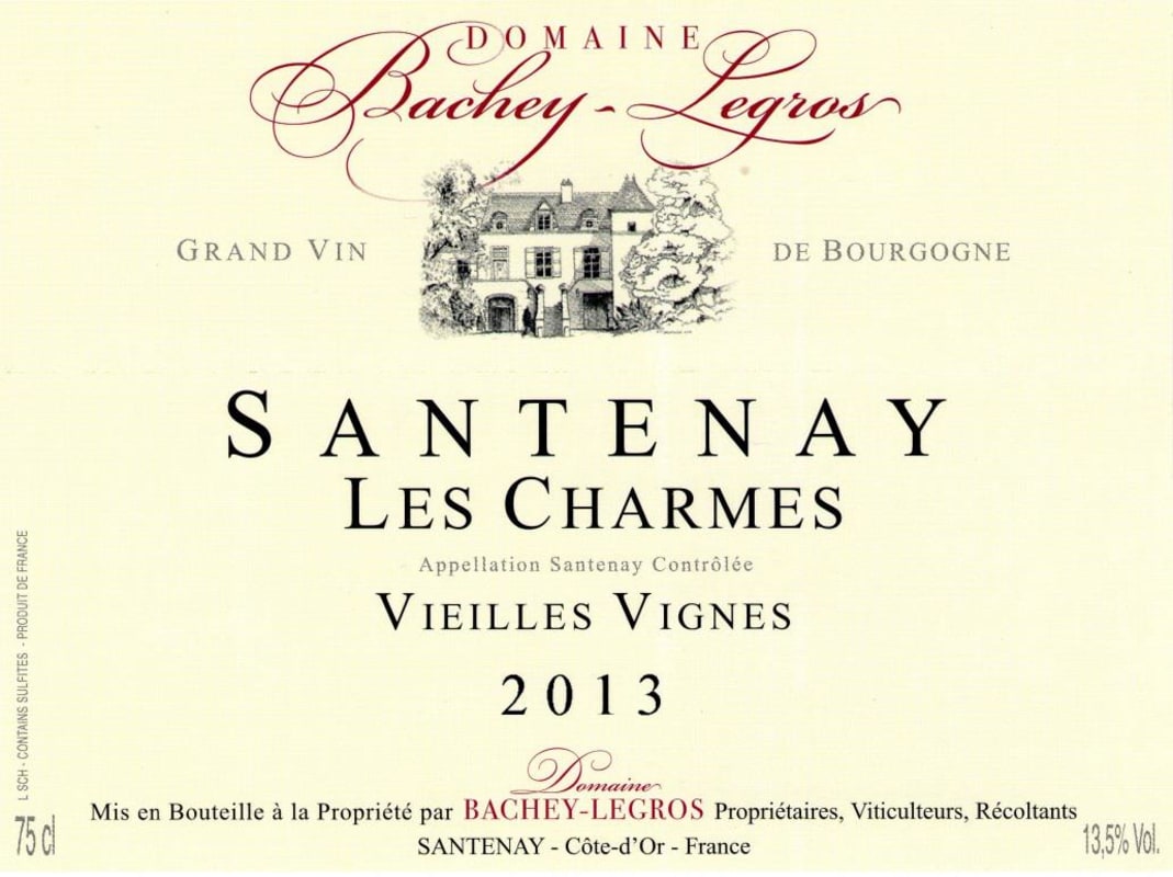 Domaine Bachey-Legros Santenay Les Charmes Vieilles Vignes 2013 Front Label