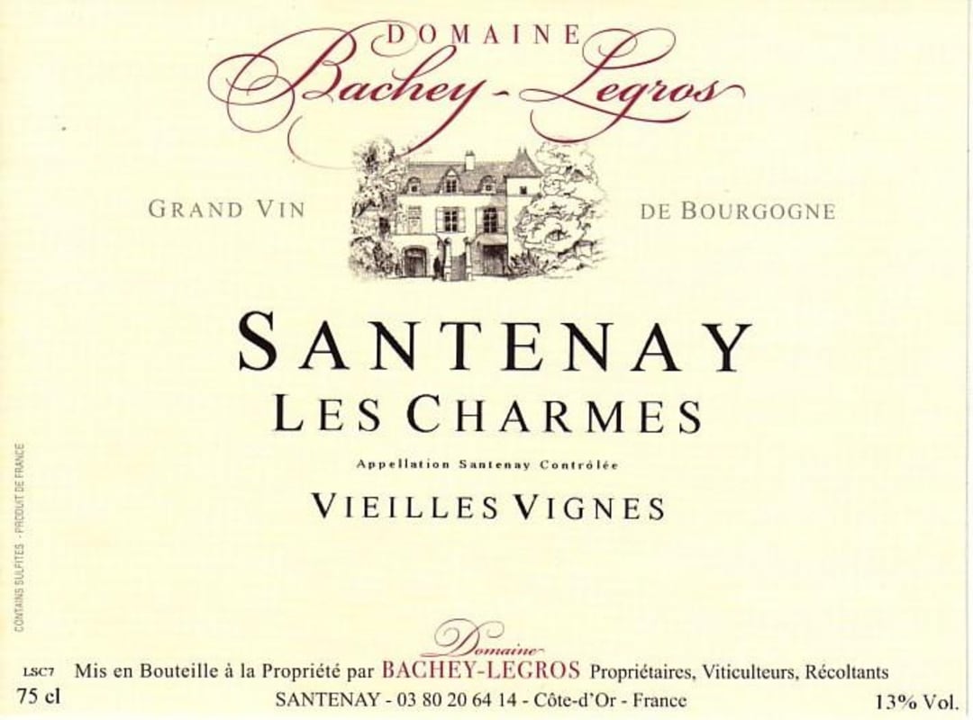 Domaine Bachey-Legros Santenay Les Charmes Vieilles Vignes 2012 Front Label