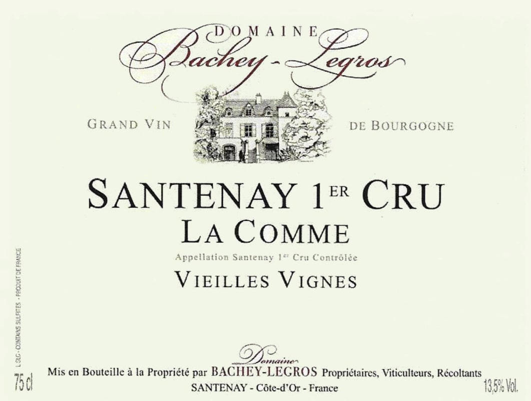 Domaine Bachey-Legros Santenay La Comme Vieilles Vignes Premier Cru 2014 Front Label