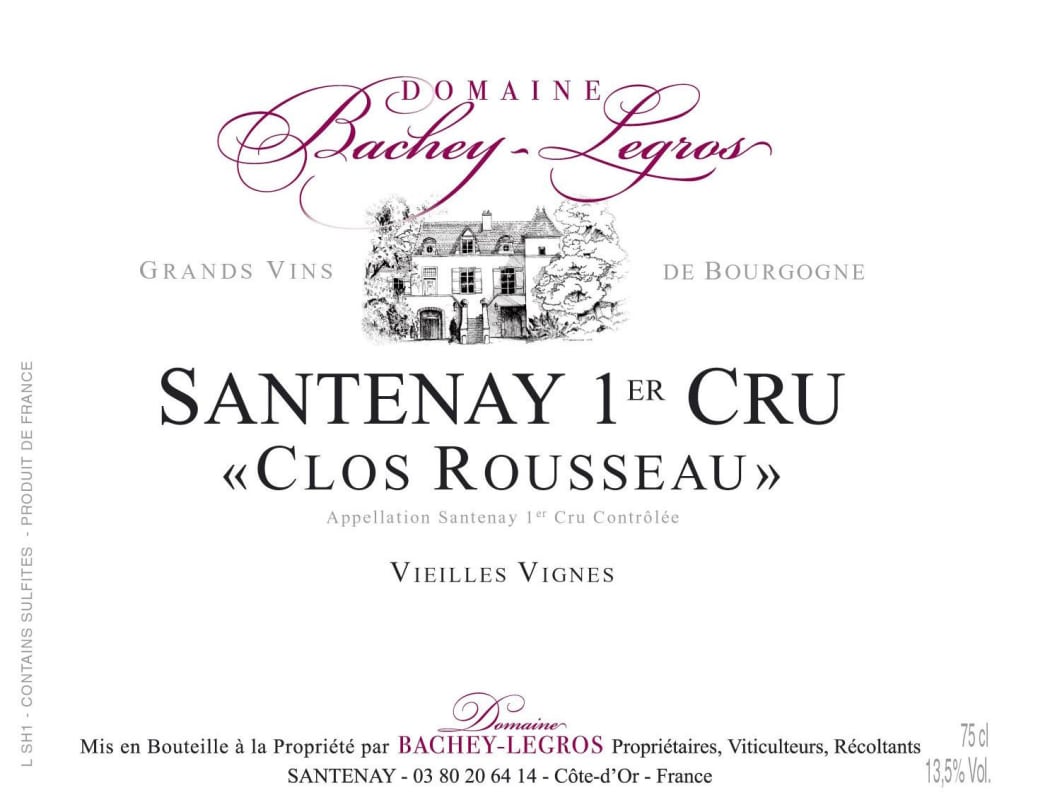 Domaine Bachey-Legros Santenay Clos Rousseau Vieilles Vignes Premier Cru 2011 Front Label