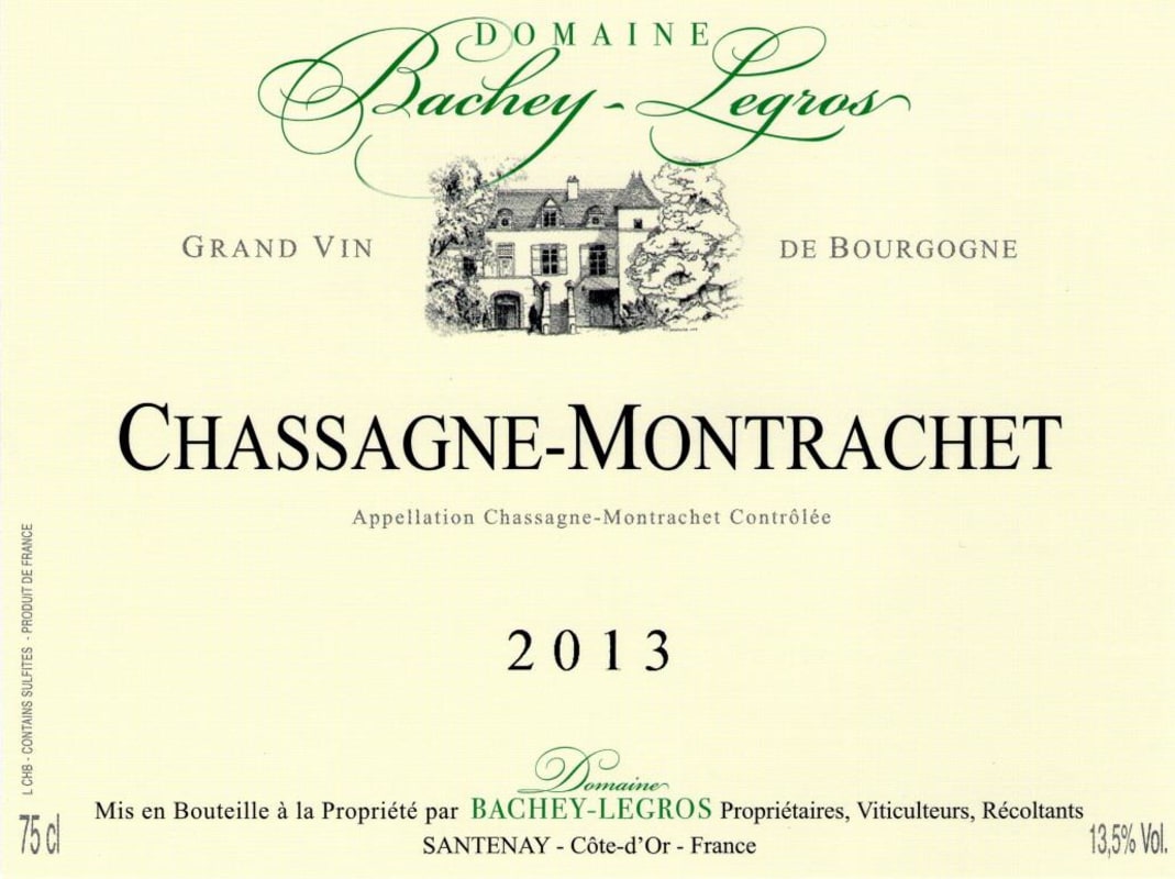 Domaine Bachey-Legros Chassagne-Montrachet 2013 Front Label