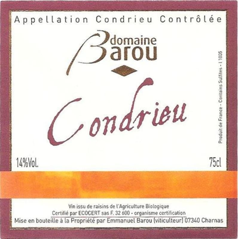 Domaine Barou Condrieu 2014 Front Label