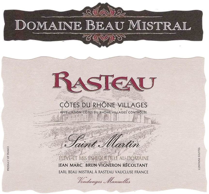 Domaine Beau Mistral Rasteau Saint Martin 2010 Front Label