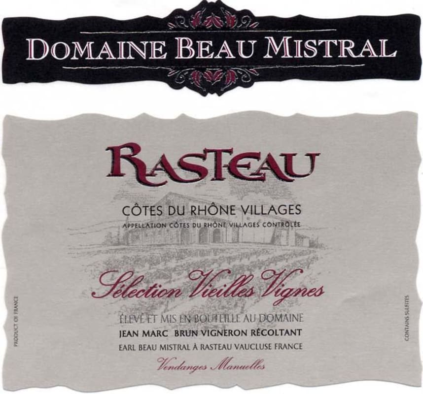 Domaine Beau Mistral Rasteau Selection Vieilles Vignes 2010 Front Label