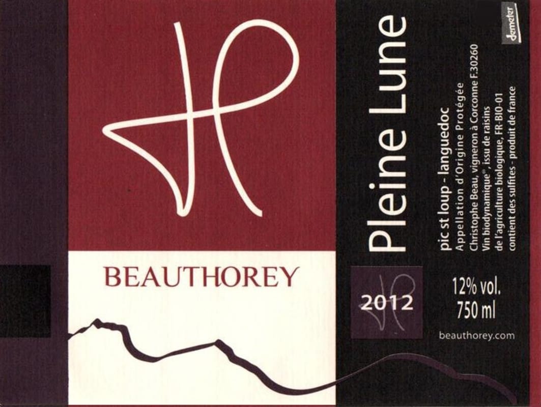 Domaine Beauthorey Pic St. Loup Pleine Lune 2012 Front Label