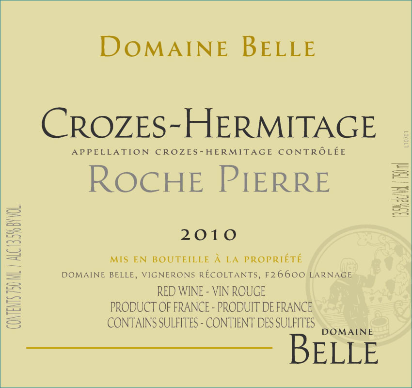 Domaine Belle Crozes-Hermitage Roche Pierre 2010 Front Label