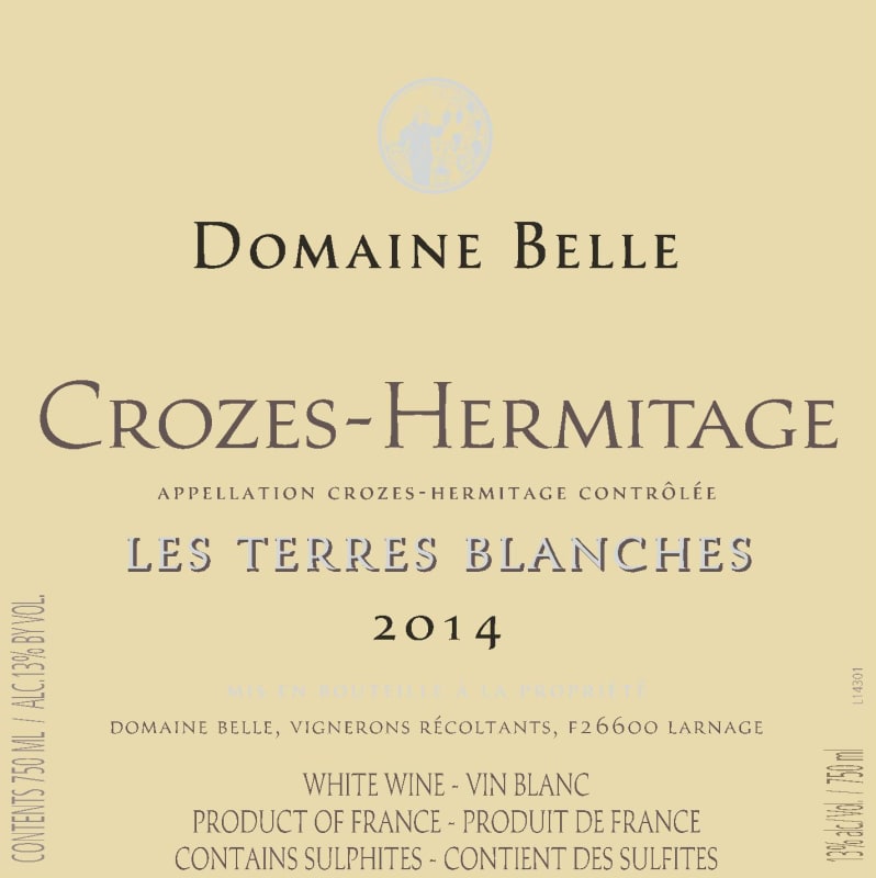Domaine Belle Crozes-Hermitage Les Terres Blanches Blanc 2014 Front Label