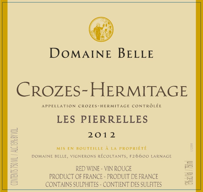 Domaine Belle Crozes-Hermitage Les Pierrelles 2012 Front Label