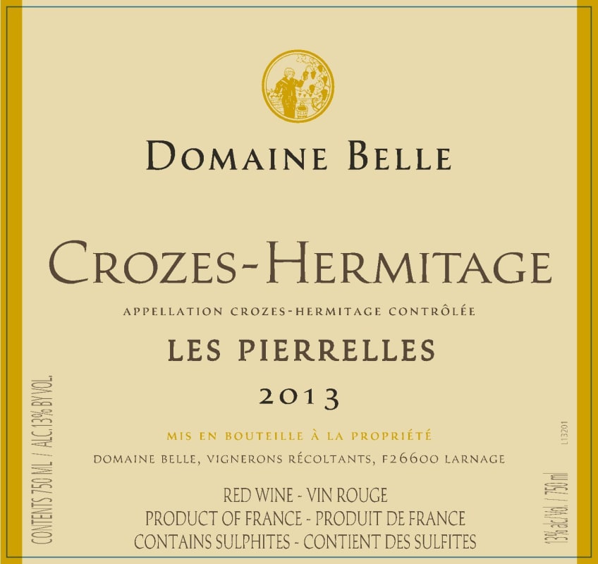 Domaine Belle Crozes-Hermitage Les Pierrelles 2013 Front Label