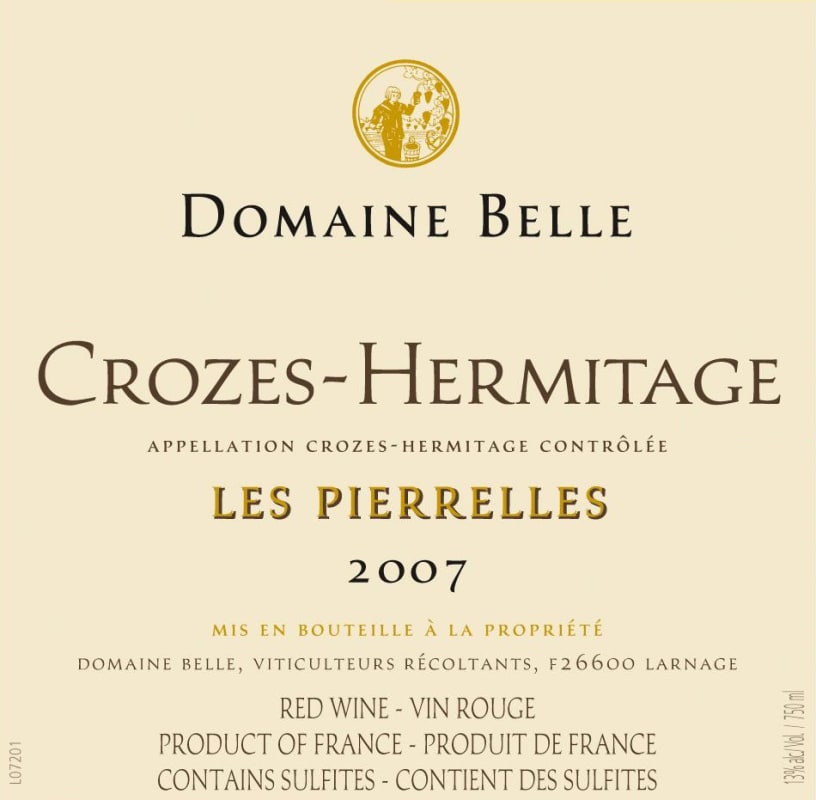 Domaine Belle Crozes-Hermitage Les Pierrelles 2007 Front Label