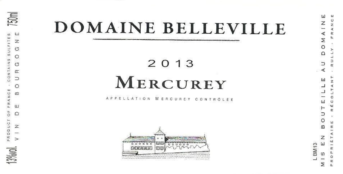 Domaine Belleville Mercurey Blanc 2013 Front Label