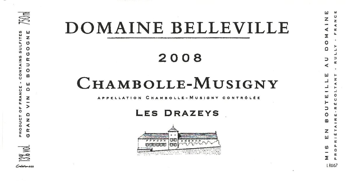 Domaine Belleville Chambolle-Musigny Les Drazeys 2009 Front Label