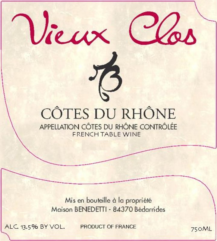 Domaine Benedetti Cotes du Rhone Vieux Clos 2004 Front Label
