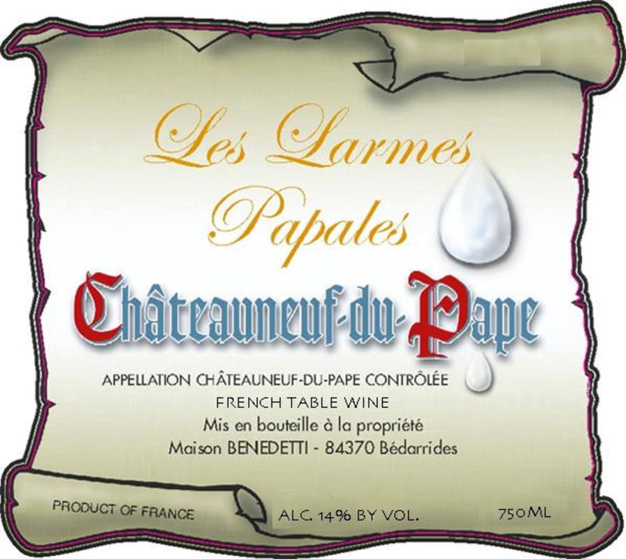 Domaine Benedetti Chateauneuf-du-Pape Les Larmes Papales 2004 Front Label