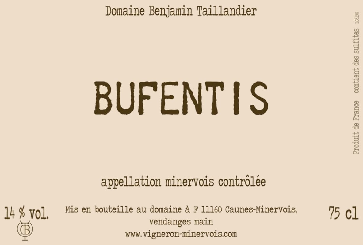 Domaine Benjamin Taillandier Minervois Bufentis 2013 Front Label