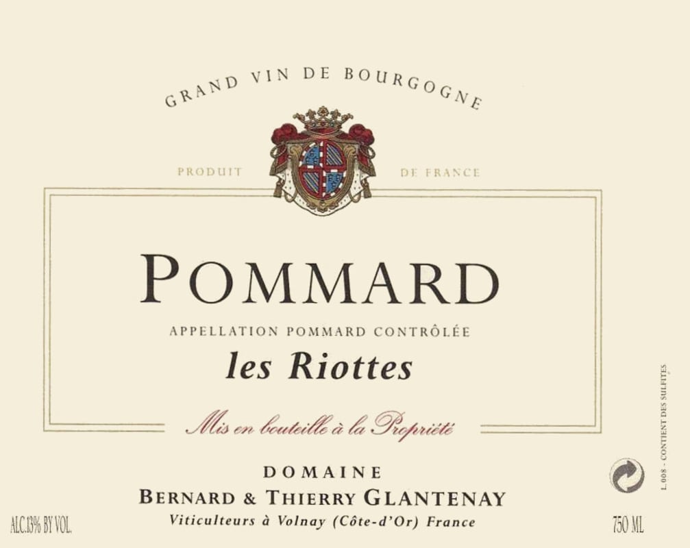 Domaine Bernard & Thierry Glantenay Pommard Les Riottes 2011 Front Label