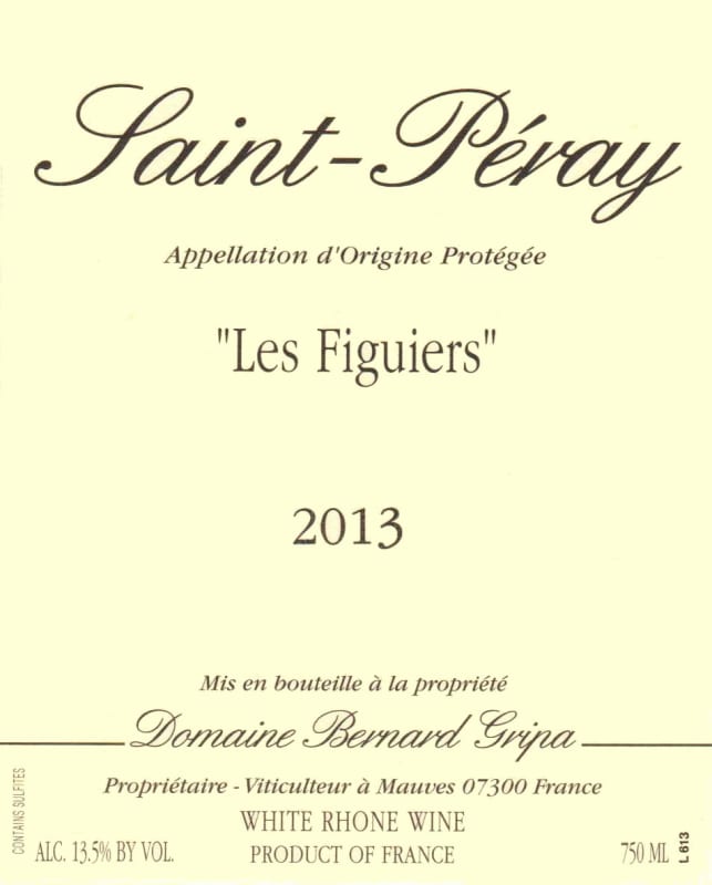 Domaine Bernard Gripa Saint-Peray Les Figuiers 2013 Front Label