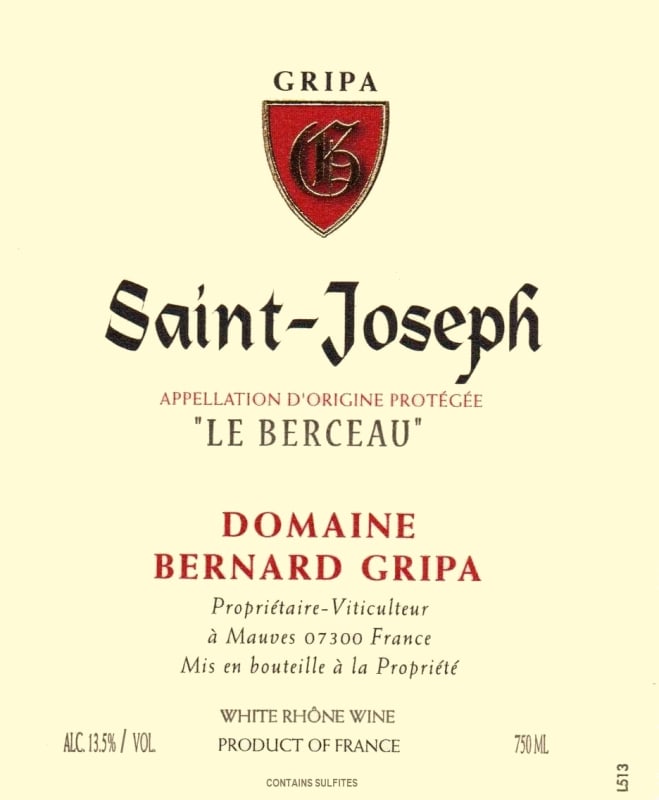 Domaine Bernard Gripa Saint-Joseph Le Berceau Blanc 2014 Front Label