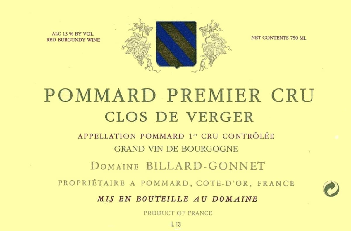 Billard-Gonnet Pommard Clos de Vergers Premier Cru 2009 Front Label
