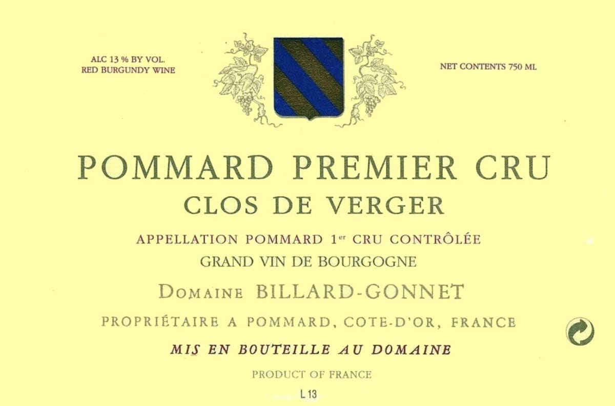 Billard-Gonnet Pommard Clos de Vergers Premier Cru 2012 Front Label
