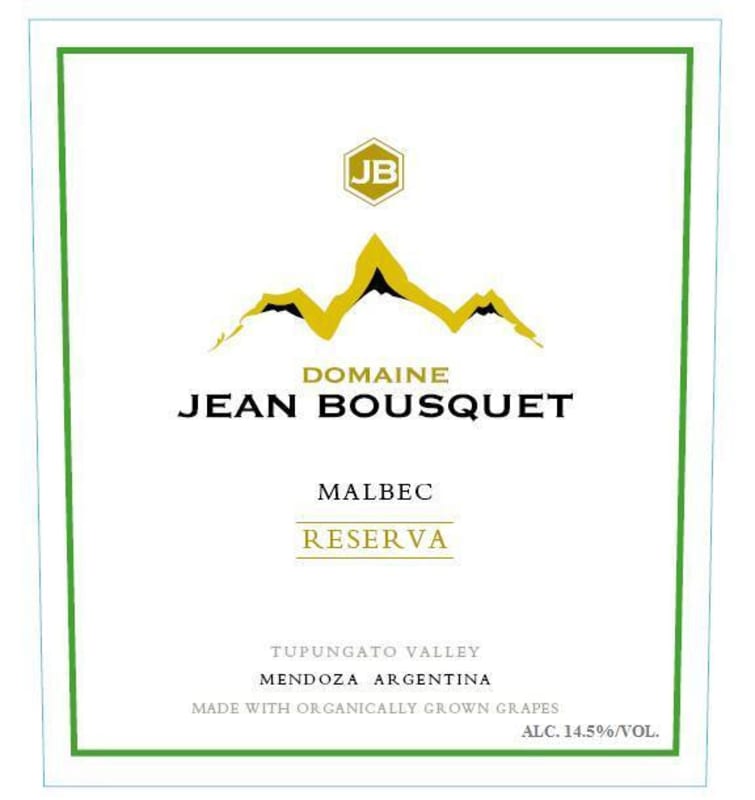 Domaine Bousquet Reserva Organic Malbec 2012 Front Label