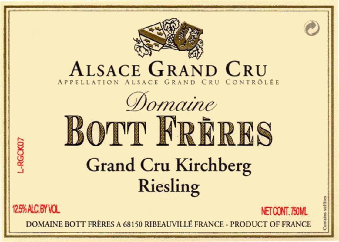 Domaine Bott Freres Alsace Grand Cru Kirchberg Riesling 2011 Front Label