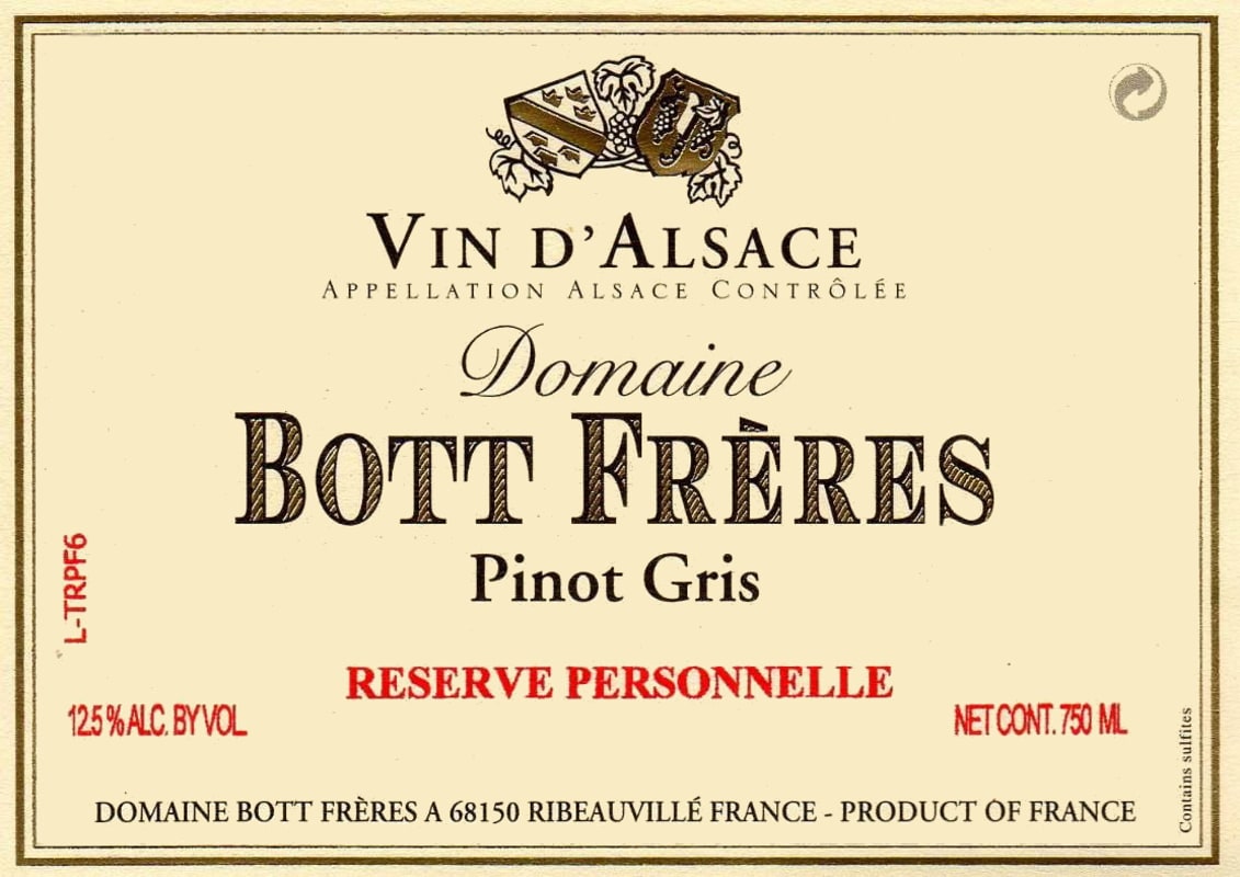 Domaine Bott Freres Reserve Personelle Pinot Gris 2009 Front Label