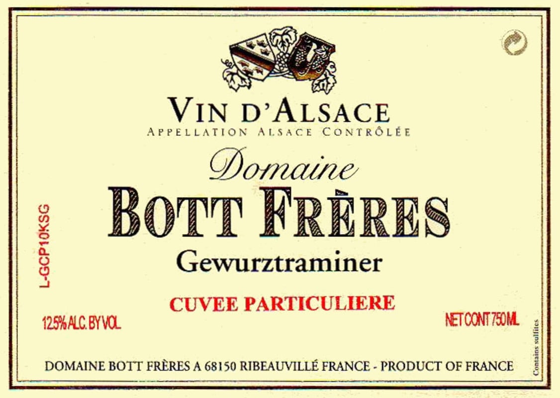 Domaine Bott Freres Cuvee Particuliere Gewurztraminer 2012 Front Label